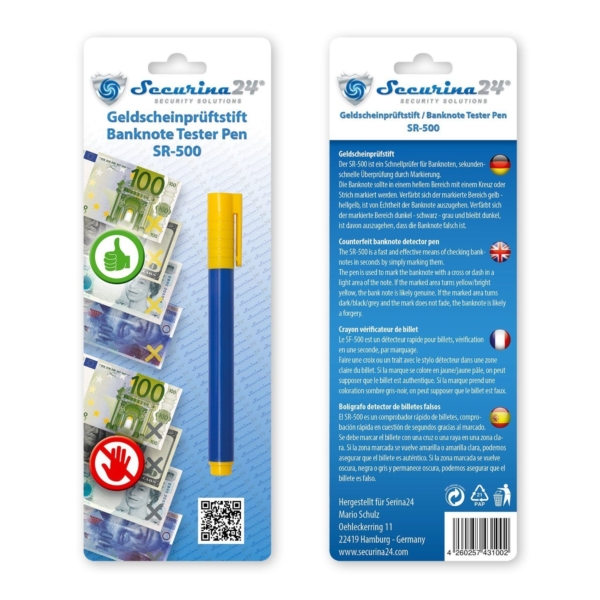 Prüfstift Geldschein Tester Geldscheinprüfstift  SR-500 Prüfstift SR-500 von Securina24® Geldprüfer Geldscheinprüfer